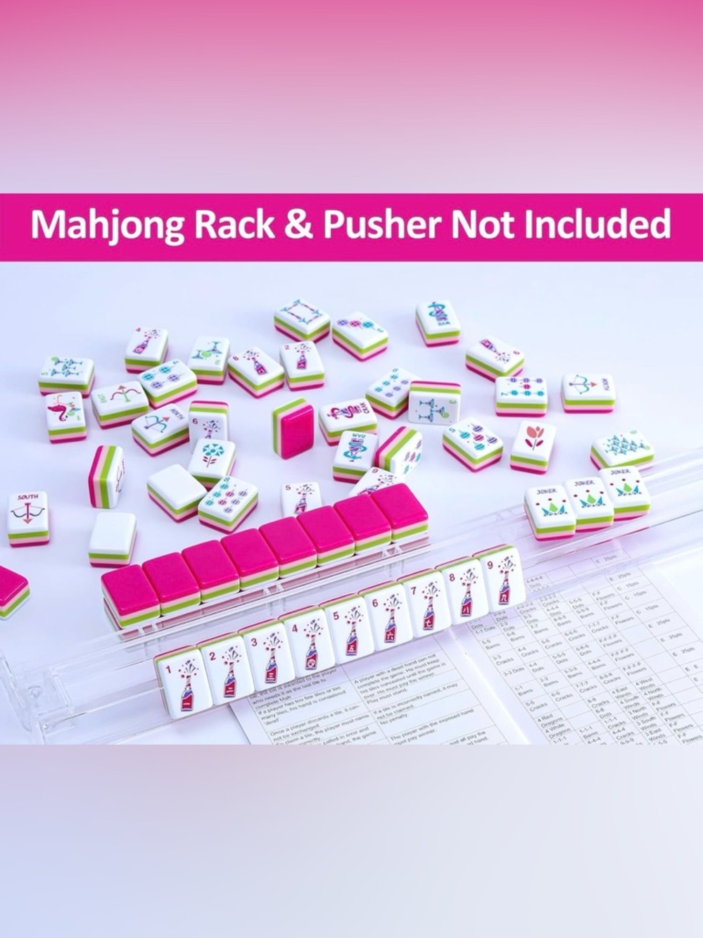 Premium Home Mahjong Set in White with Pink & Green Accents - Picture 7 of 13